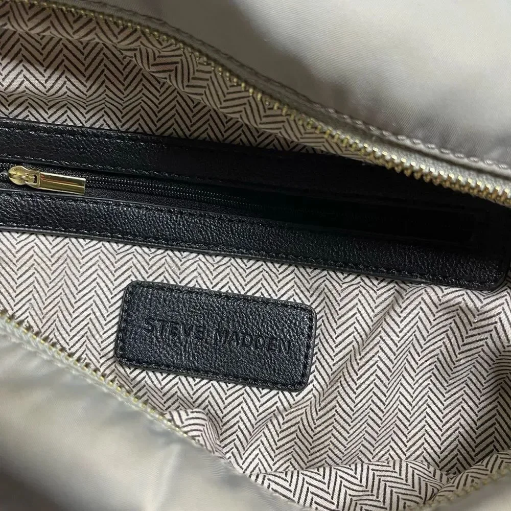 Steve Madden Gray nylon backpack with black handle & strap gold tone har…